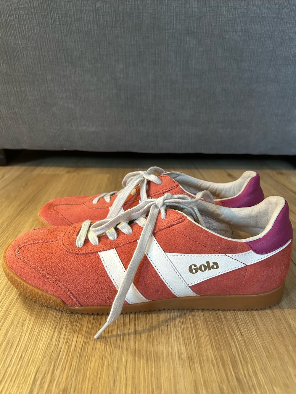 Gola Elan Coral Suede Sneakers with White Stripe and Pink Heel